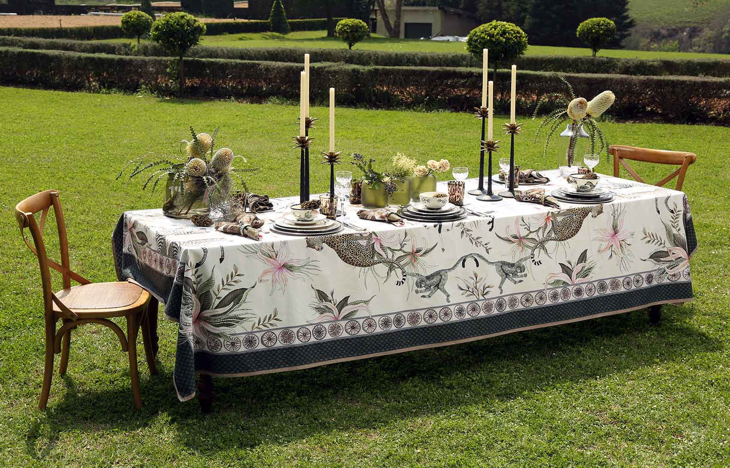 Ardmore Leopard Lily Tablecloth in Frost